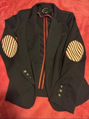 Love Tree Black Blazer with Red & Cream Striped Elbow Patches